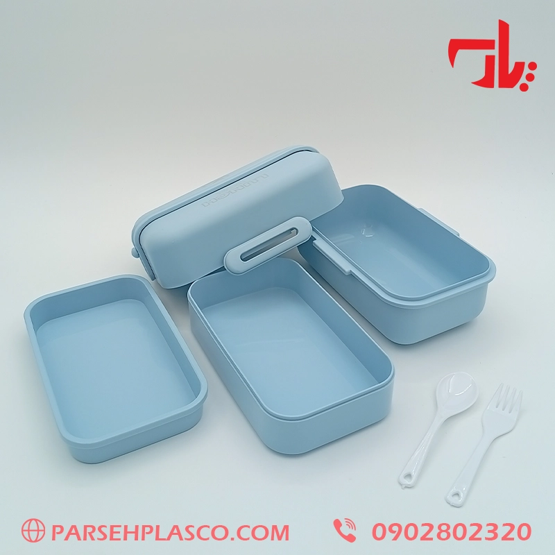 Three-piece blue dish لانچ باکس ۲ ط