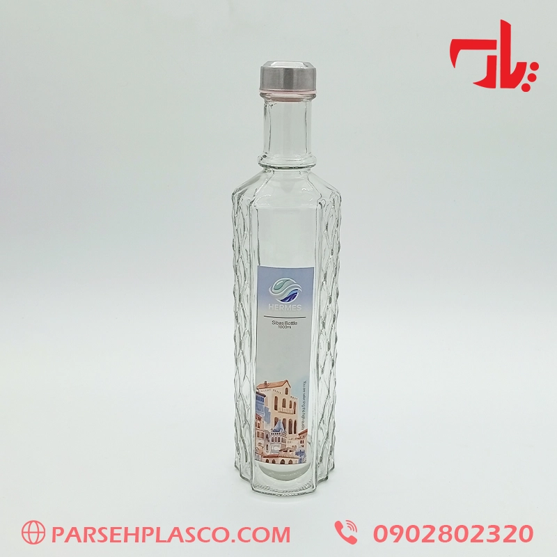 Hermes Sibas 1 Liter Glass Bottle بطری شیشه ای ۱ لیتری سیباس هرمس